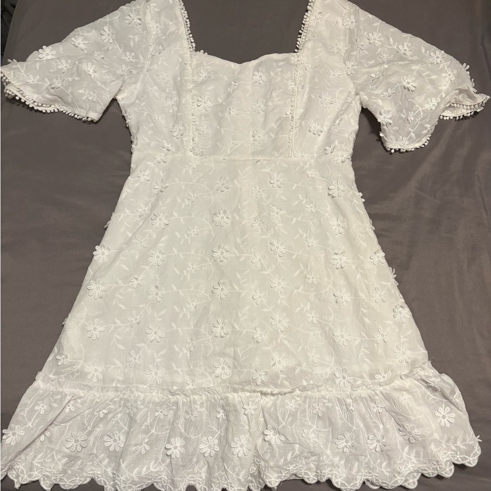White Lace Dress with Floral Embroidery